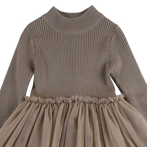 Donsje Jurk met tulle rok in taupe kleur