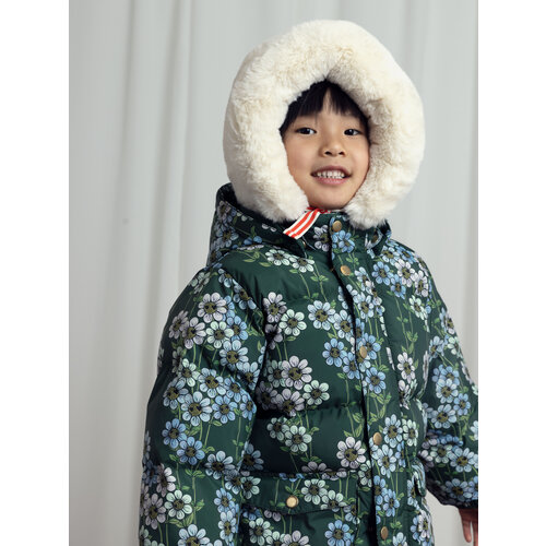 Mini Rodini Groene puffer jas met bloemen print