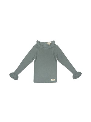 Baje studio Bow Knitted Rib Ruffle Top Greyish Blue