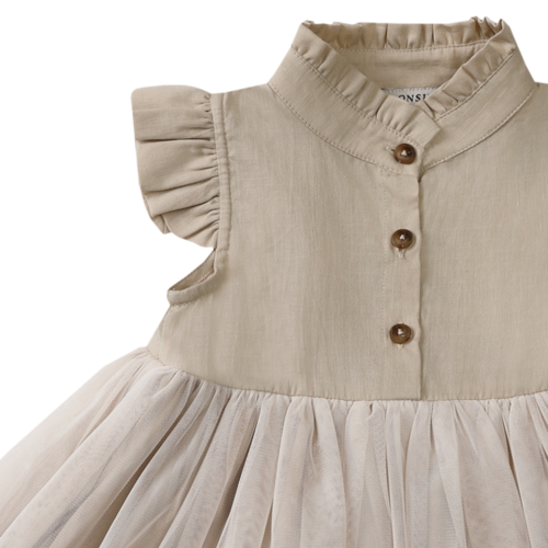 Donsje Mouwloos zomerjurkje met tule rok Donsje Mouwloos zomerjurkje met tule rok