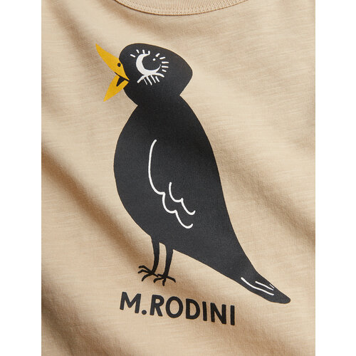 Mini Rodini Beige t-shirt met vogel opdruk