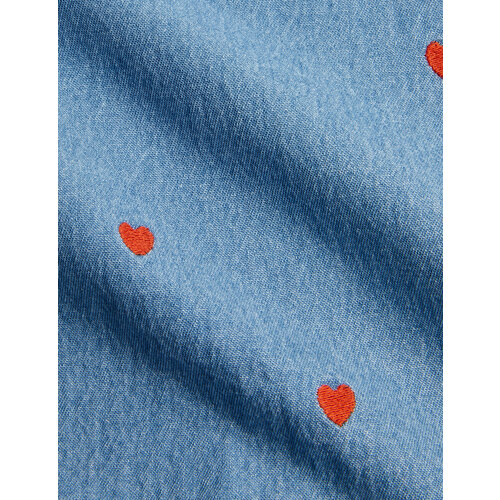 Mini Rodini Denim jurkje met geborduurde hartjes Mini Rodini Denim jurkje met geborduurde hartjes