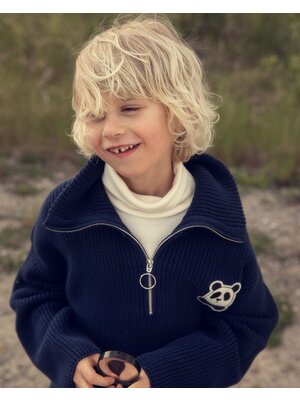 Mini Rodini Panda Chunky Knit Sweater Blue
