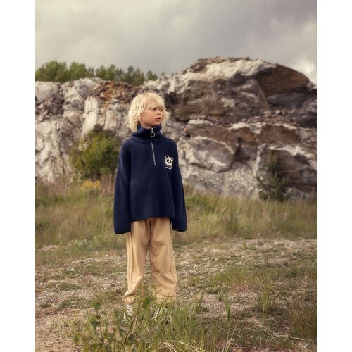 Mini Rodini Donker blauw gebreide trui met rits Mini Rodini Donker blauw gebreide trui met rits
