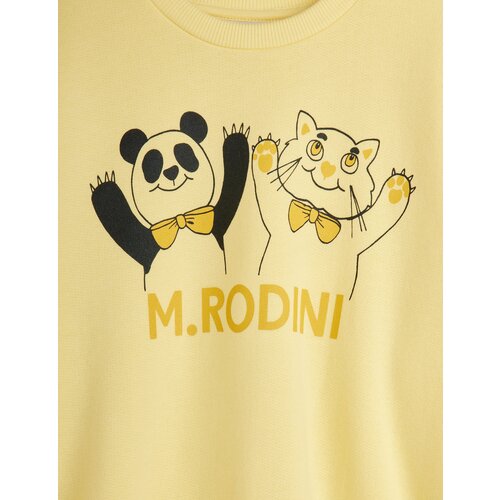 Mini Rodini Gele trui met panda & kat opdruk