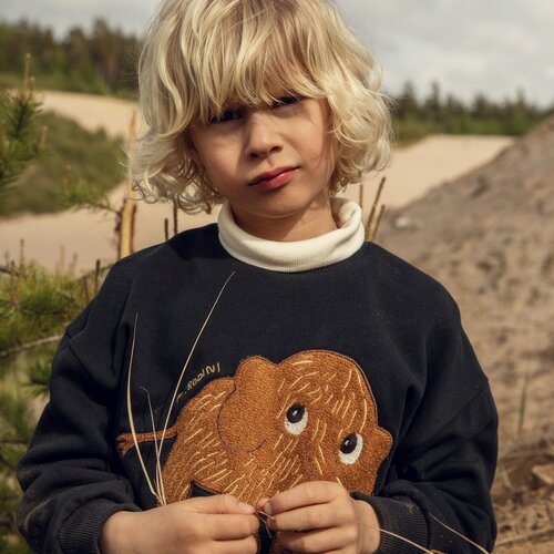 Mini Rodini Zwarte trui met mammoet applicatie