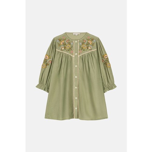 Louise Misha Licht groen corduroy jurkje
