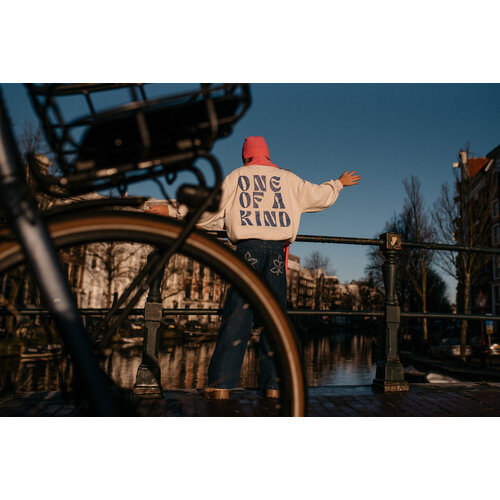 JENEST Sweater in ecru melange met opdruk JENEST Sweater in ecru melange met opdruk