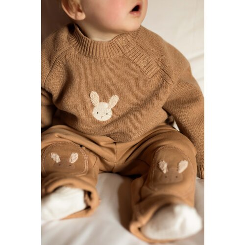 Donsje Merino wollen bruine trui met konijntje Donsje Merino wollen bruine trui met konijntje