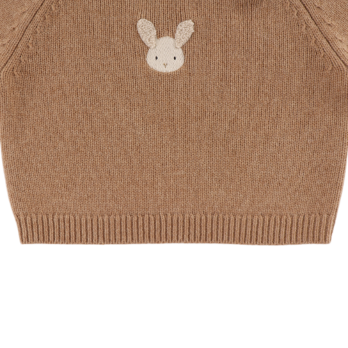 Donsje Merino wollen bruine trui met konijntje Donsje Merino wollen bruine trui met konijntje