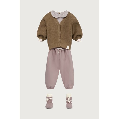 Gray label Baby romper met lange mouw en kraagje in crème en warm roze Gray label Baby romper met lange mouw en kraagje in crème en warm roze