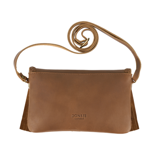 Donsje Bruin leren tasje met franjes Donsje Bruin leren tasje met franjes