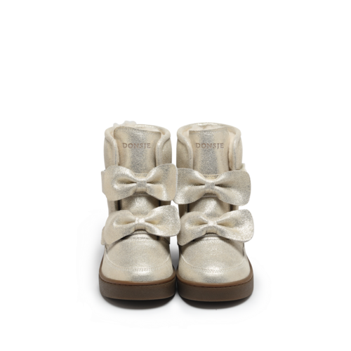 Donsje Gevoerd laarsje met strik details in silver metallic Donsje Gevoerd laarsje met strik details in silver metallic