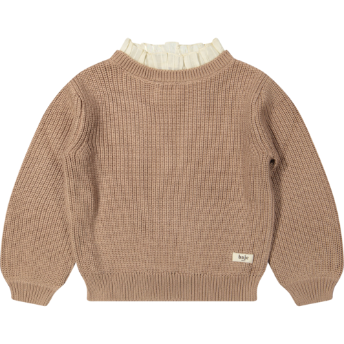 Baje studio Licht bruin gebreide sweater met ruffle kraag
