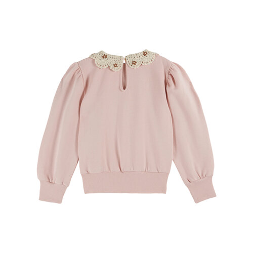 Emile & ida Roze trui met gehaakt kraagje Emile & ida Roze trui met gehaakt kraagje