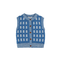 Tulips Sleeveless Cardigan Bleu