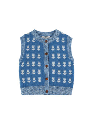 Emile & ida Tulips Sleeveless Cardigan Bleu