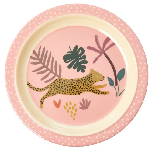 Rice Kids Plate Pink Jungle Animals