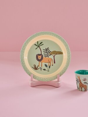 Rice Kids Plate Blue Jungle Animals