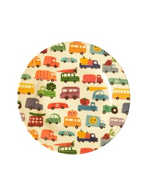 Rice Kids Plate Happy Cars Print