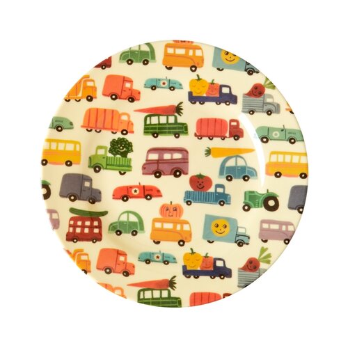 Rice Kids Plate Happy Cars Print