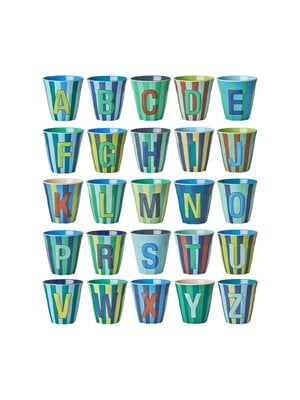 Rice Melamine Full Alphabet - Stripes Bluish Colors - Medium - 250 ml