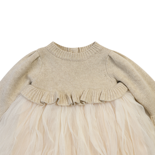 Donsje Beige jurk met tulle
