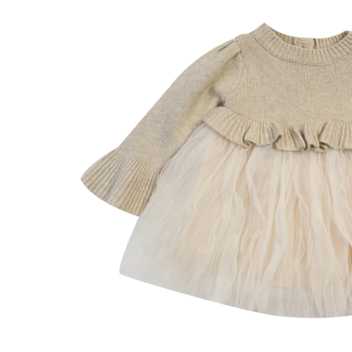Donsje Beige jurk met tulle