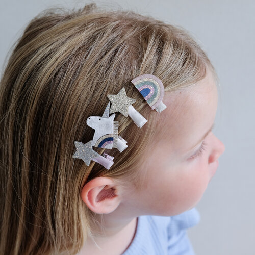 Mimi & Lula Set van 8 unicorn clips met glitter & metallic details
