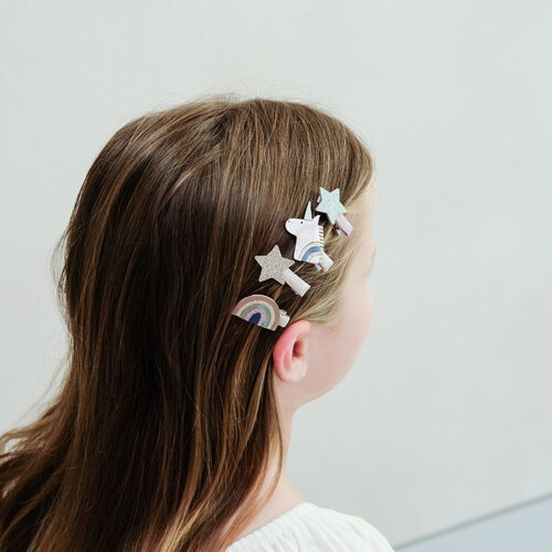 Mimi & Lula Set van 8 unicorn clips met glitter & metallic details