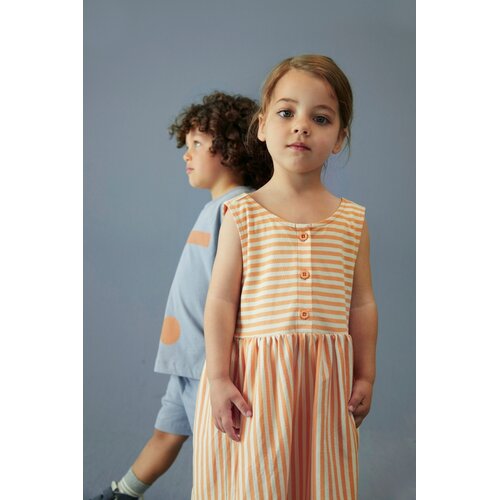 Gray label Mouwloos gestreept jurkje in oranje geel & crème