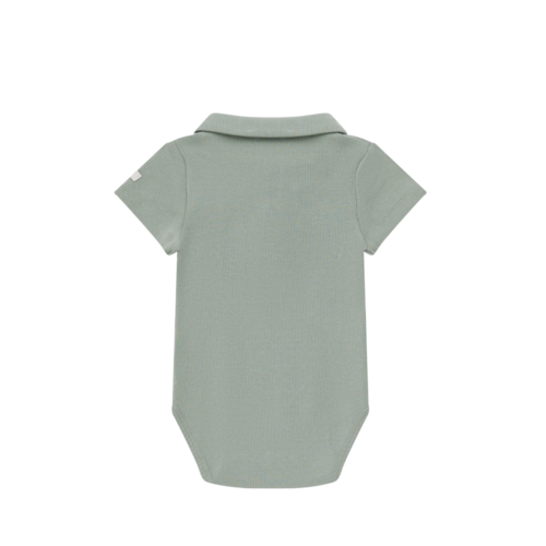 Donsje Baby romper met korte mouw en kraagje in groen