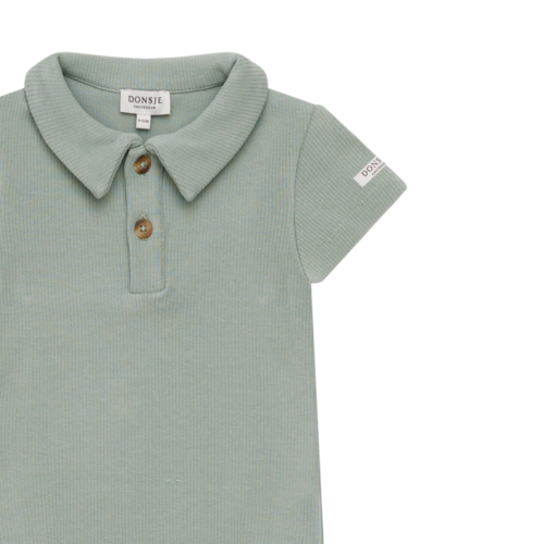 Donsje Baby romper met korte mouw en kraagje in groen