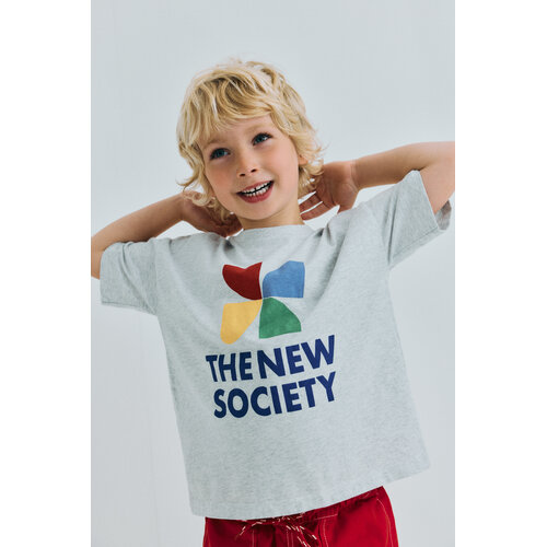 the new society Grijs t-shirt met logo opdruk