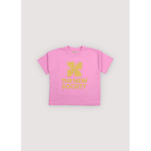 the new society Roze t-shirt met logo opdruk