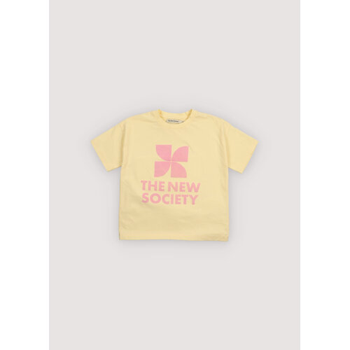 the new society Geel t-shirt met logo opdruk