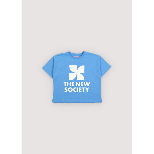 the new society Blauw t-shirt met logo opdruk