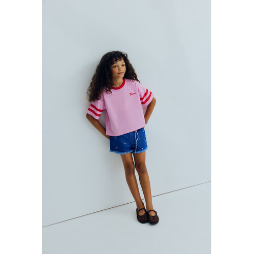 the new society Roze t-shirt met rode details