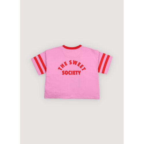 the new society Roze t-shirt met rode details