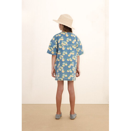 Tinycottons Denim jurk met all-over oranges print