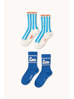Tinycottons Blue Stripes & Swan Medium Socks