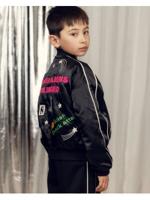 Mini Rodini United Aliens Unlimited Satin Baseball Jacket | Black