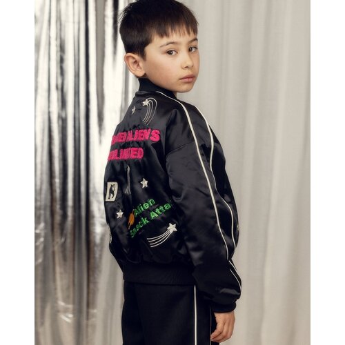 Mini Rodini United Aliens Unlimited Satin Baseball Jacket | Black