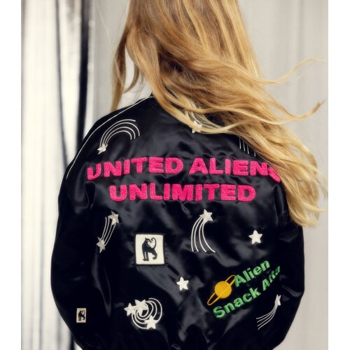 Mini Rodini Zwart baseball jasje met applicaties