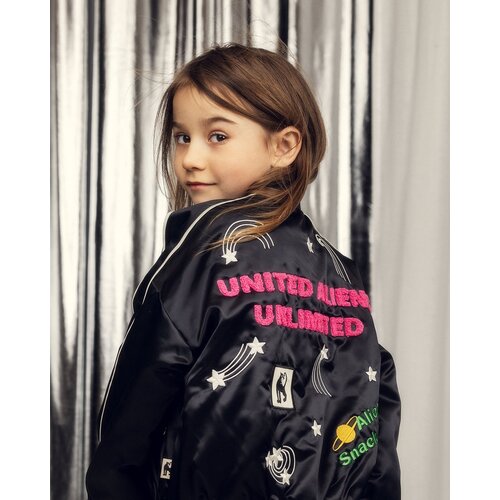 Mini Rodini Zwart baseball jasje met applicaties