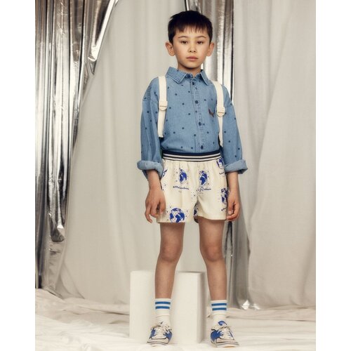 Mini Rodini Denim shirt met stippen en een teckel