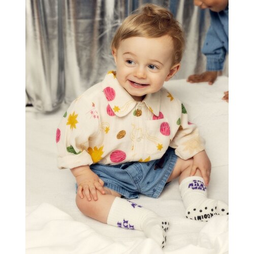 Mini Rodini Denim short met stippen en een teckel