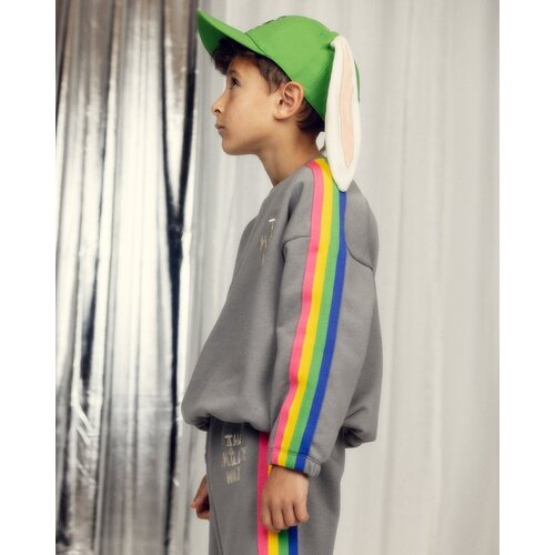 Mini Rodini Grijze sweater met gekleurde strepen