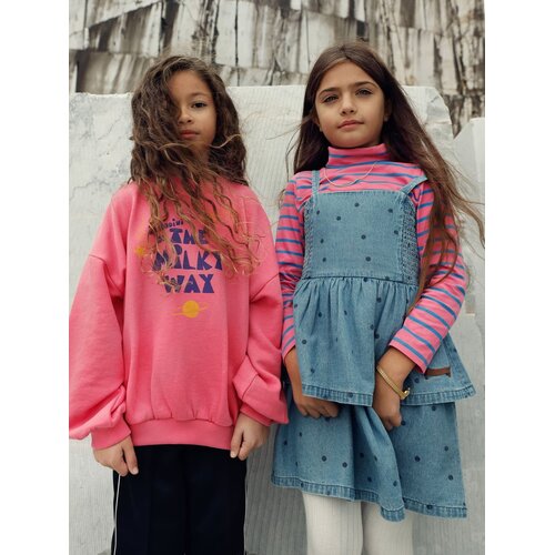 Mini Rodini Denim jurkje met stippen en een teckel