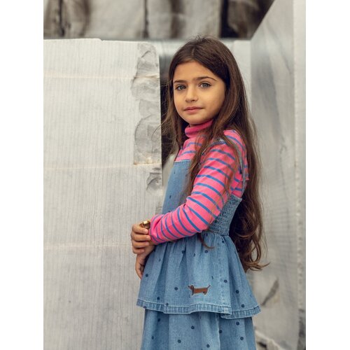 Mini Rodini Denim jurkje met stippen en een teckel